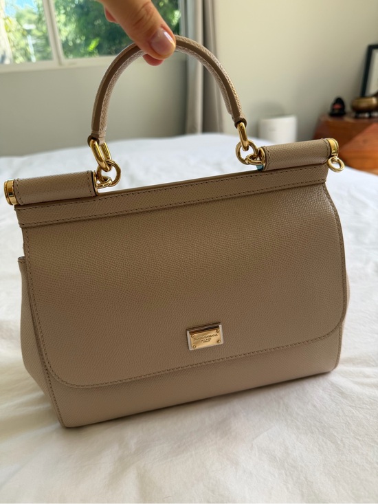 Dolce & Gabbana Handbags - Dolce & Gabbana Taupe Leather Top-Handle Bag with Gold Hardware
